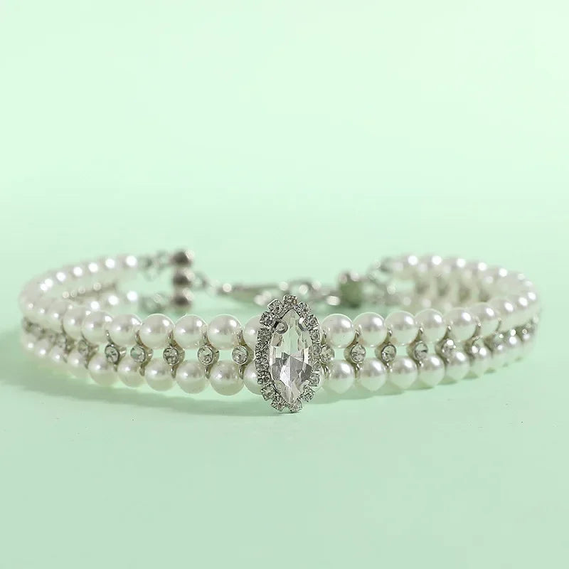 Pearl Necklace Rhinestone Collar for Cats Small Dogs