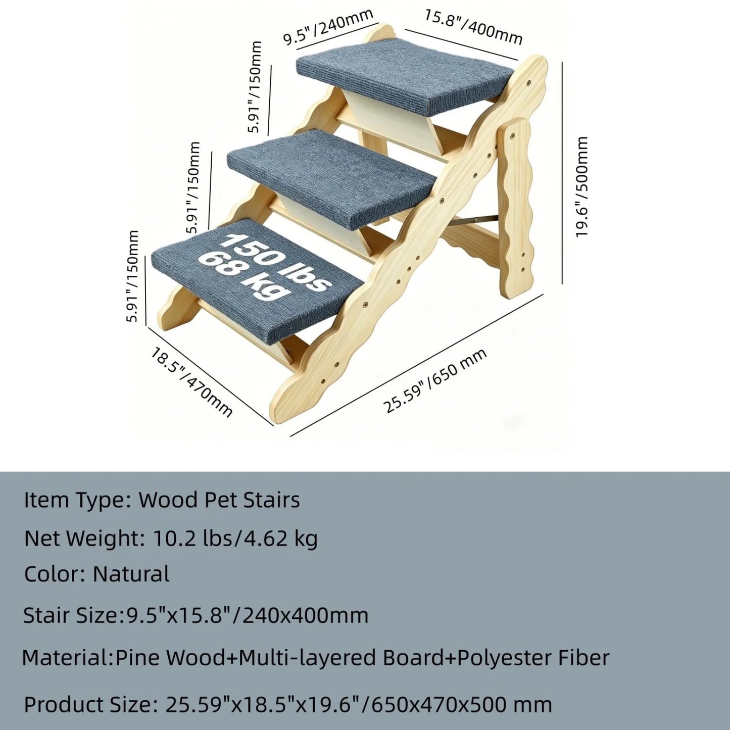 2-in-1 Collapsible Wooden Dog Stairs and Ramp