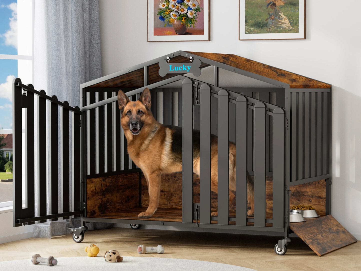 31"/41"/48“ XL Heavy Duty Dog Crate Furniture with Wheels,