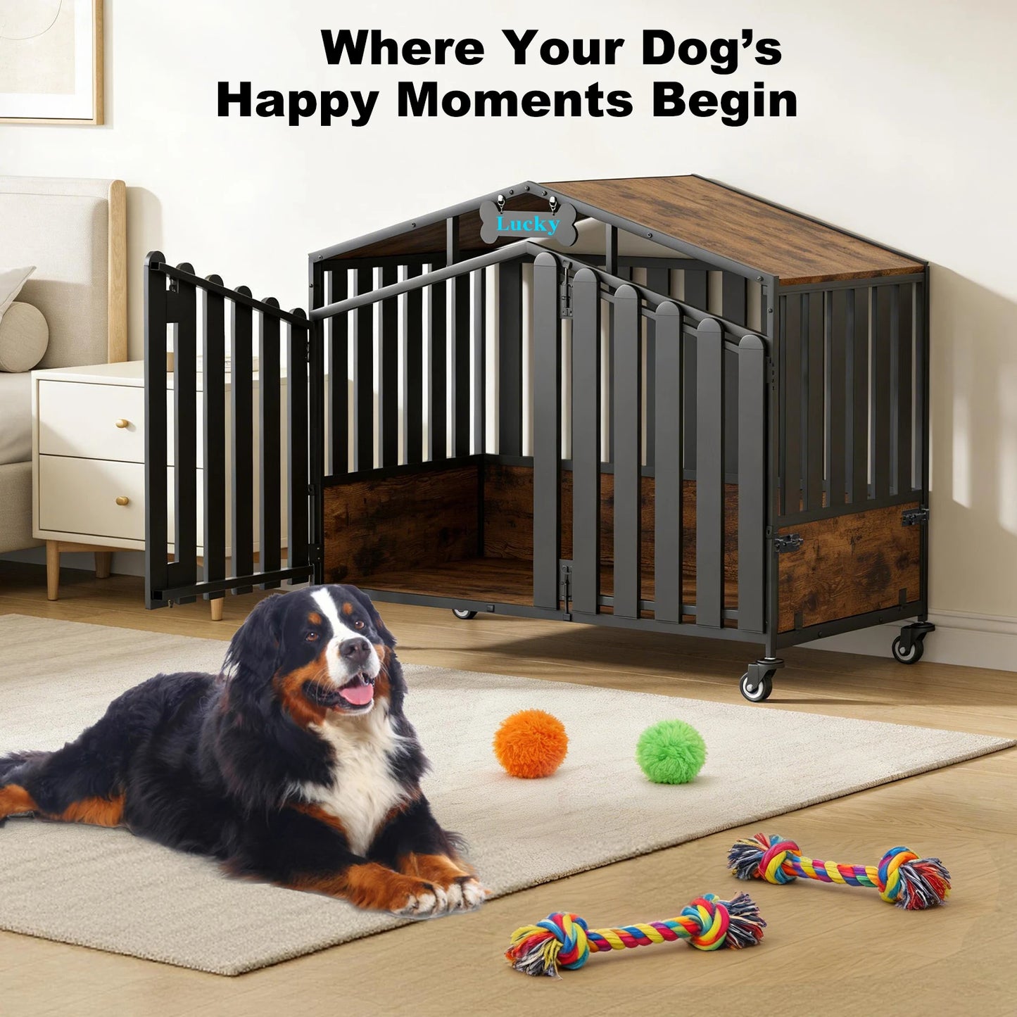 31"/41"/48“ XL Heavy Duty Dog Crate Furniture with Wheels,
