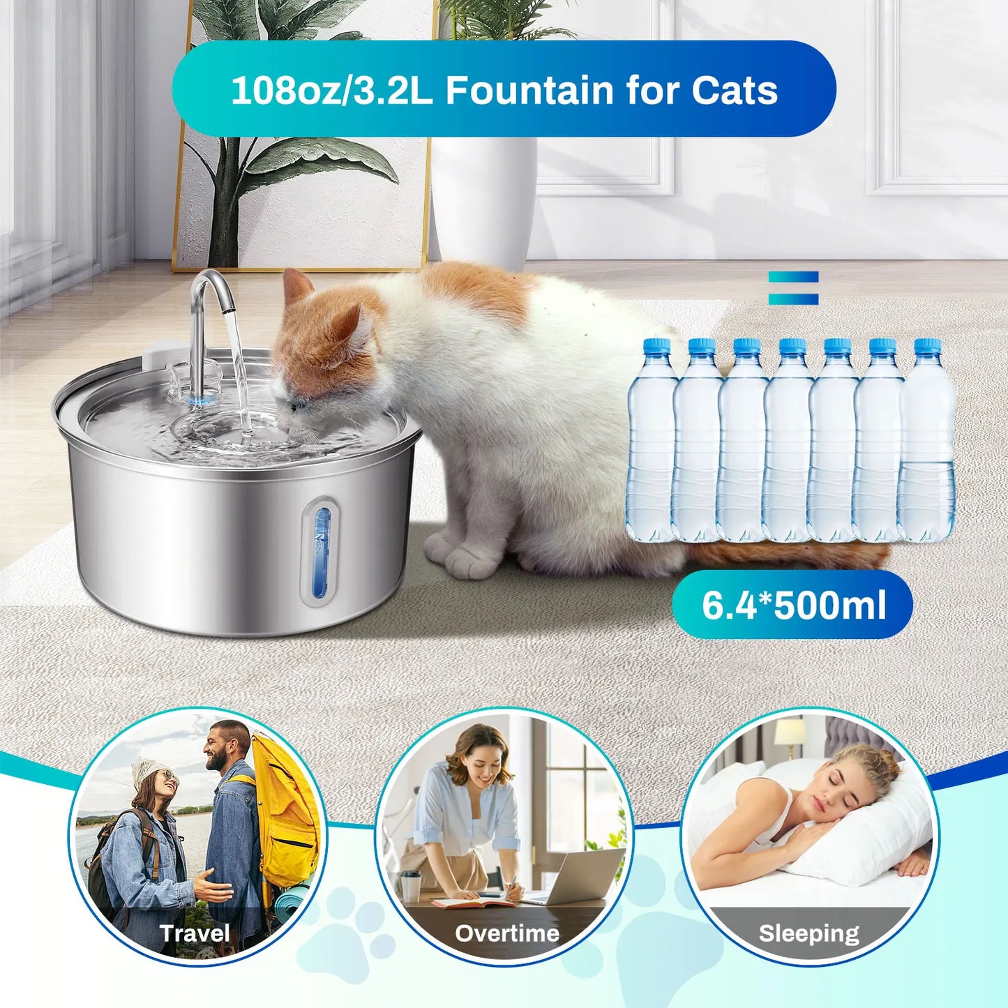 Cat Stainless Steel Water Fountain