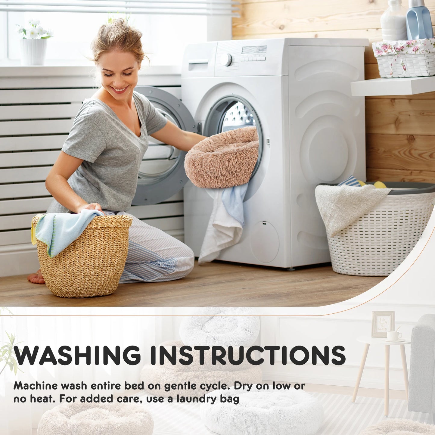 Round Fluffy Faux Fur Dog Bed