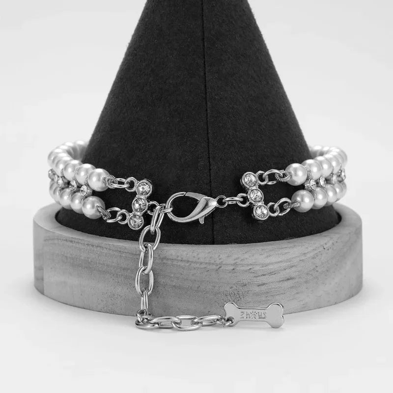 Pearl Necklace Rhinestone Collar for Cats Small Dogs