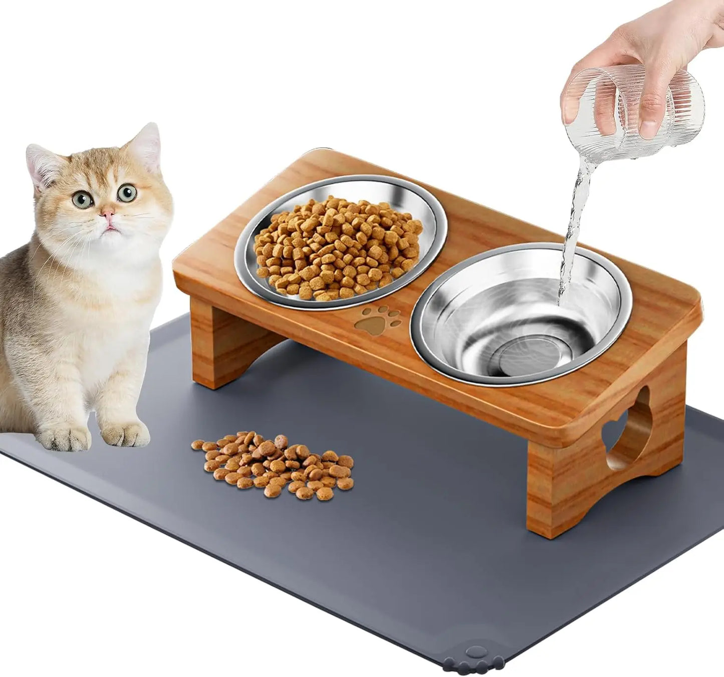 15° Tilted Elevated Pet Bowls with Silicone Mat