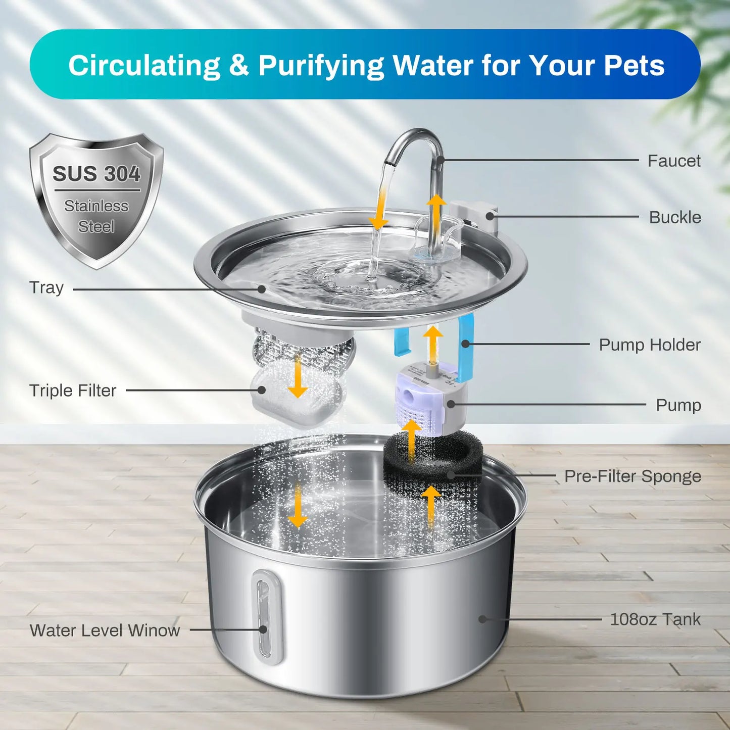 Cat Stainless Steel Water Fountain