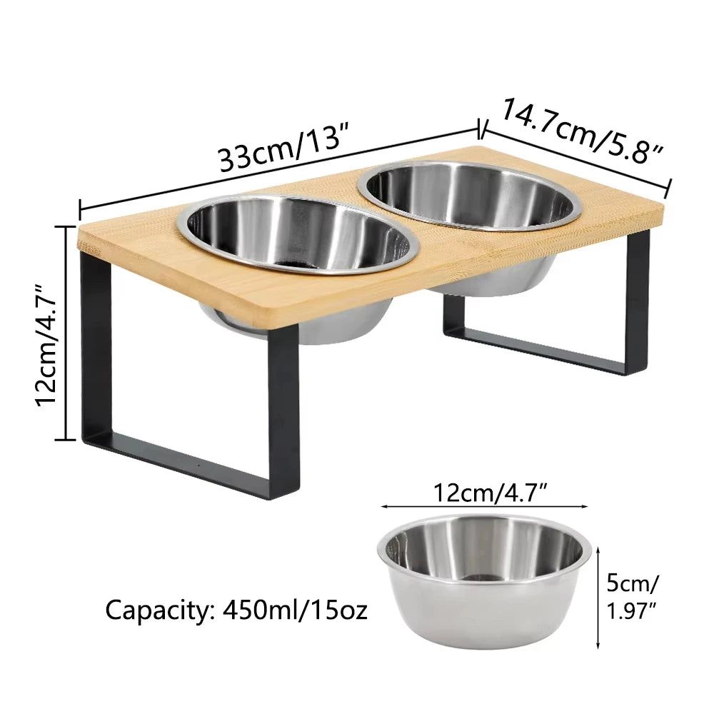 Elevated Cat Bowls 15° with Wooden Stand