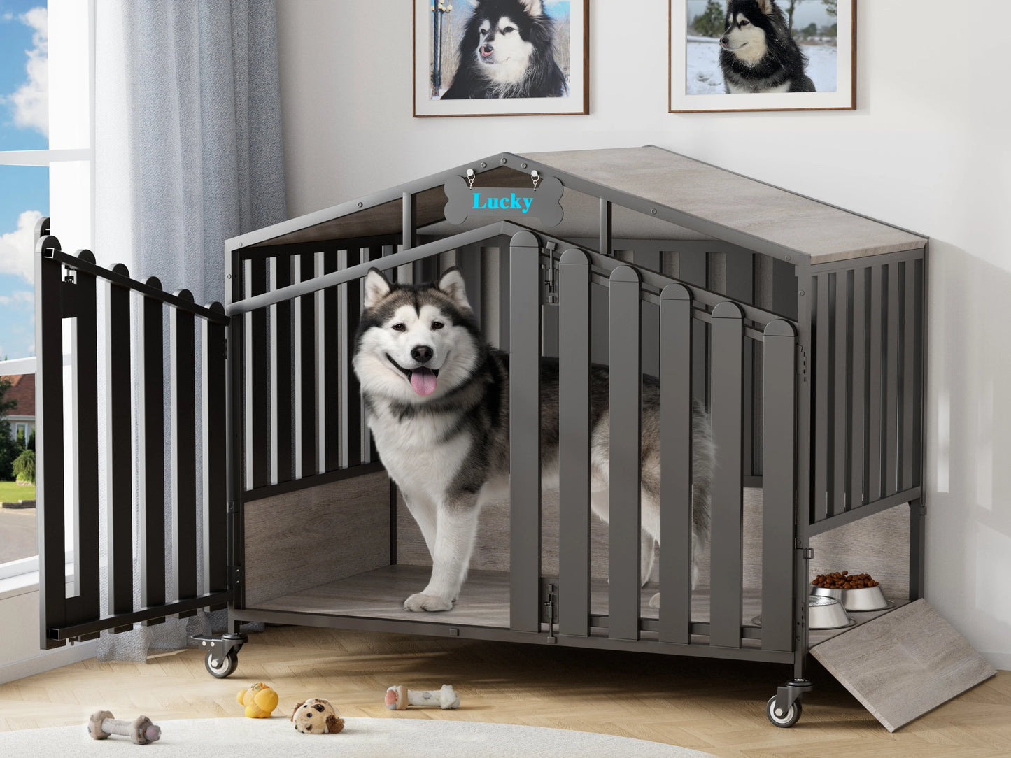 31"/41"/48“ XL Heavy Duty Dog Crate Furniture with Wheels,