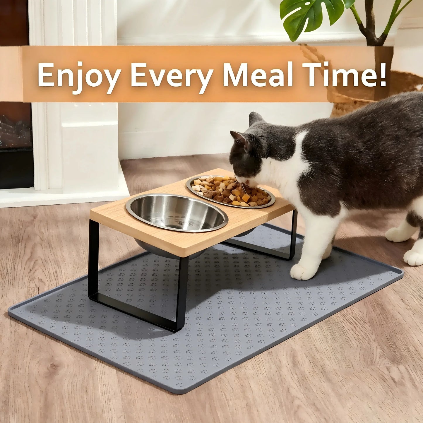 Elevated Cat Bowls 15° with Wooden Stand