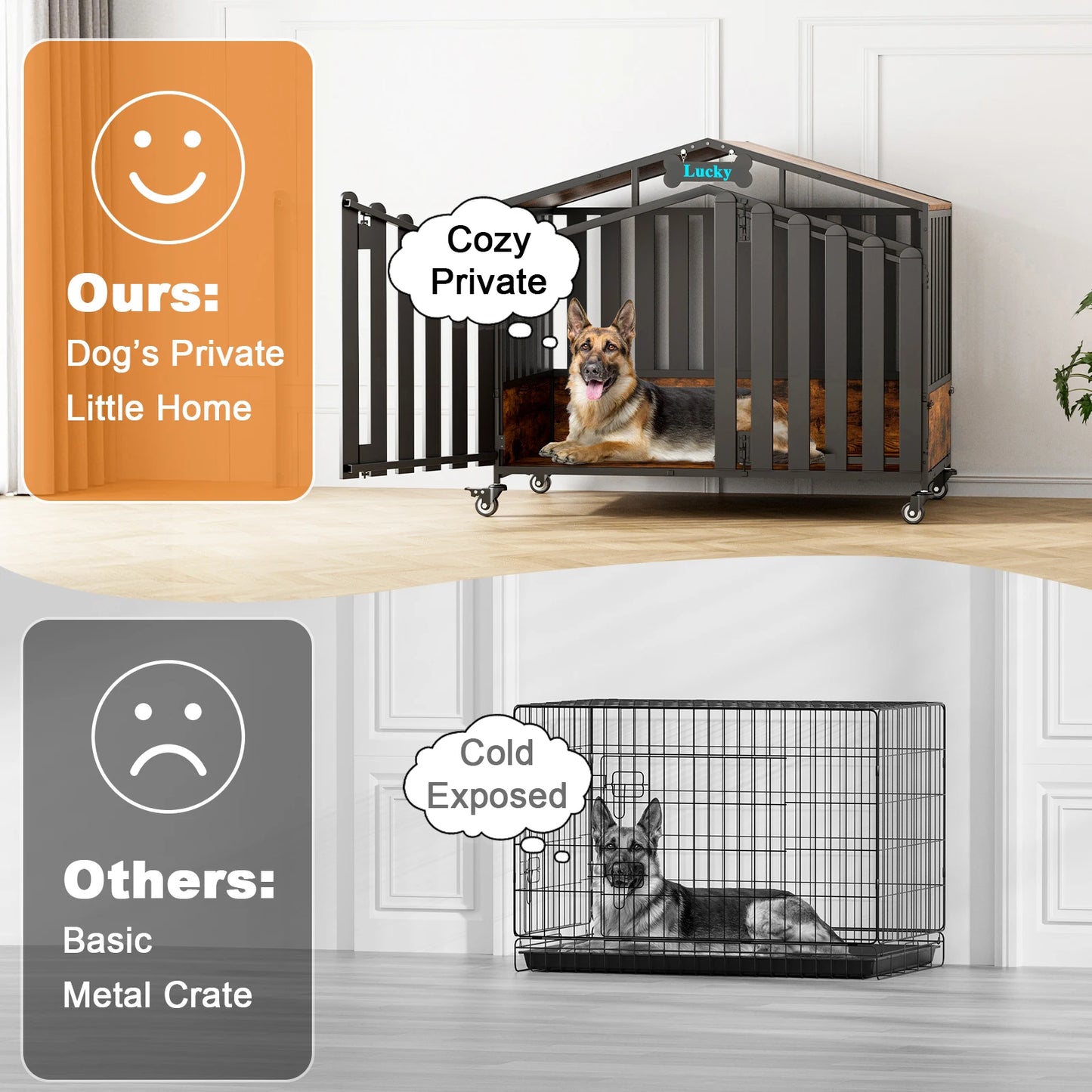 31"/41"/48“ XL Heavy Duty Dog Crate Furniture with Wheels,