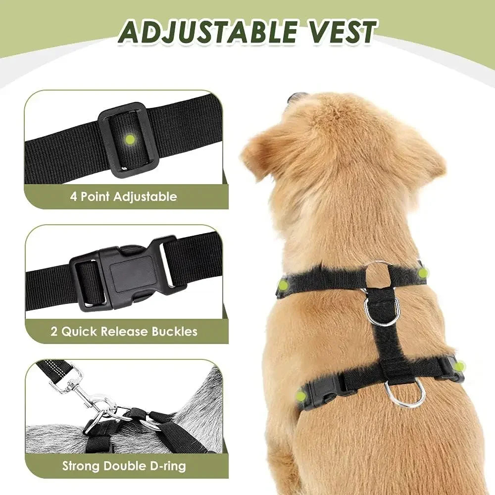 Dog Seat Belt Harness Harness Adjustable Mesh Breathable Safety Tether with Elastic Bungee for Small Medium Large Pets, Double Clip