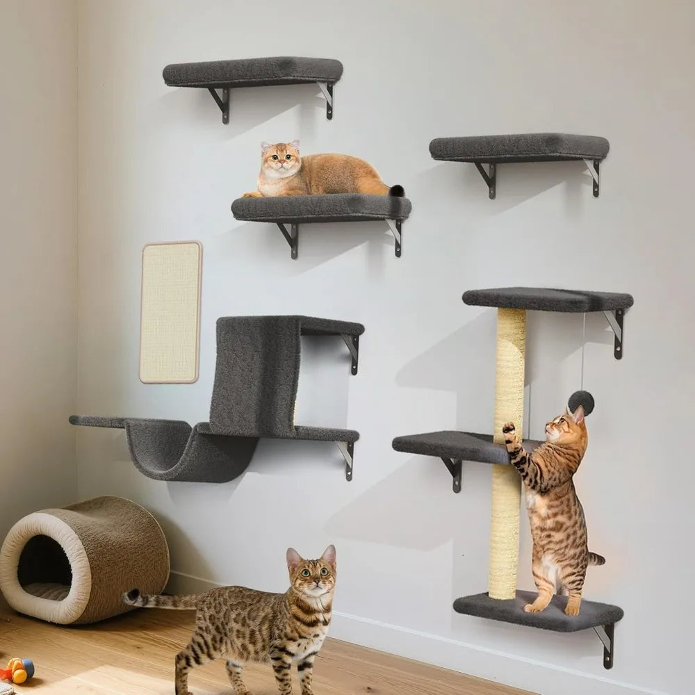 Cat Wall Shelves, 6 in 1 Pet Walls Furniture Set