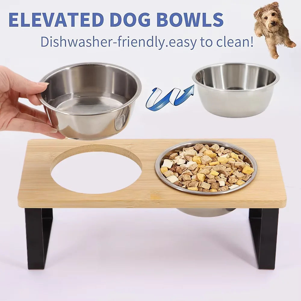 Elevated Cat Bowls 15° with Wooden Stand
