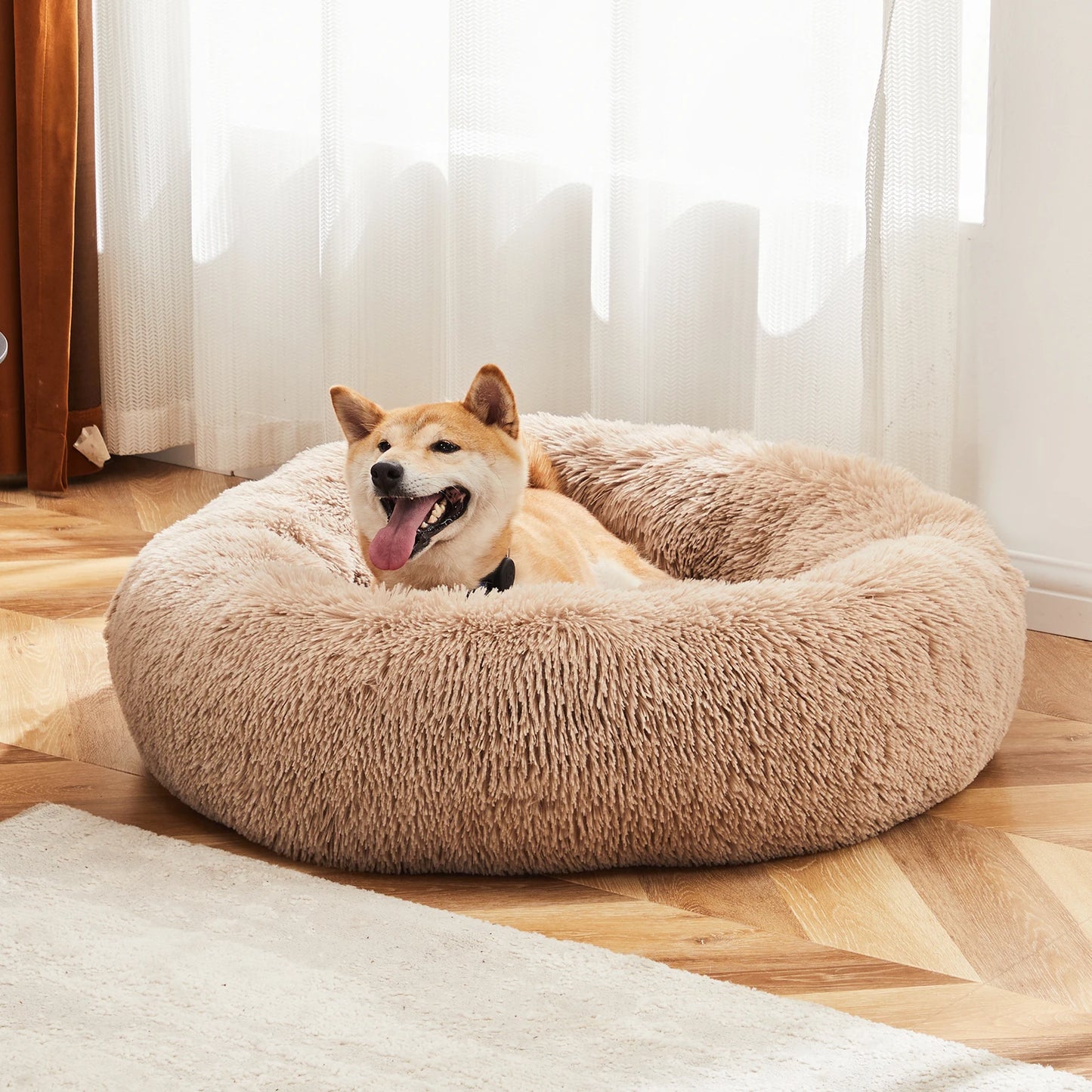 Round Fluffy Faux Fur Dog Bed