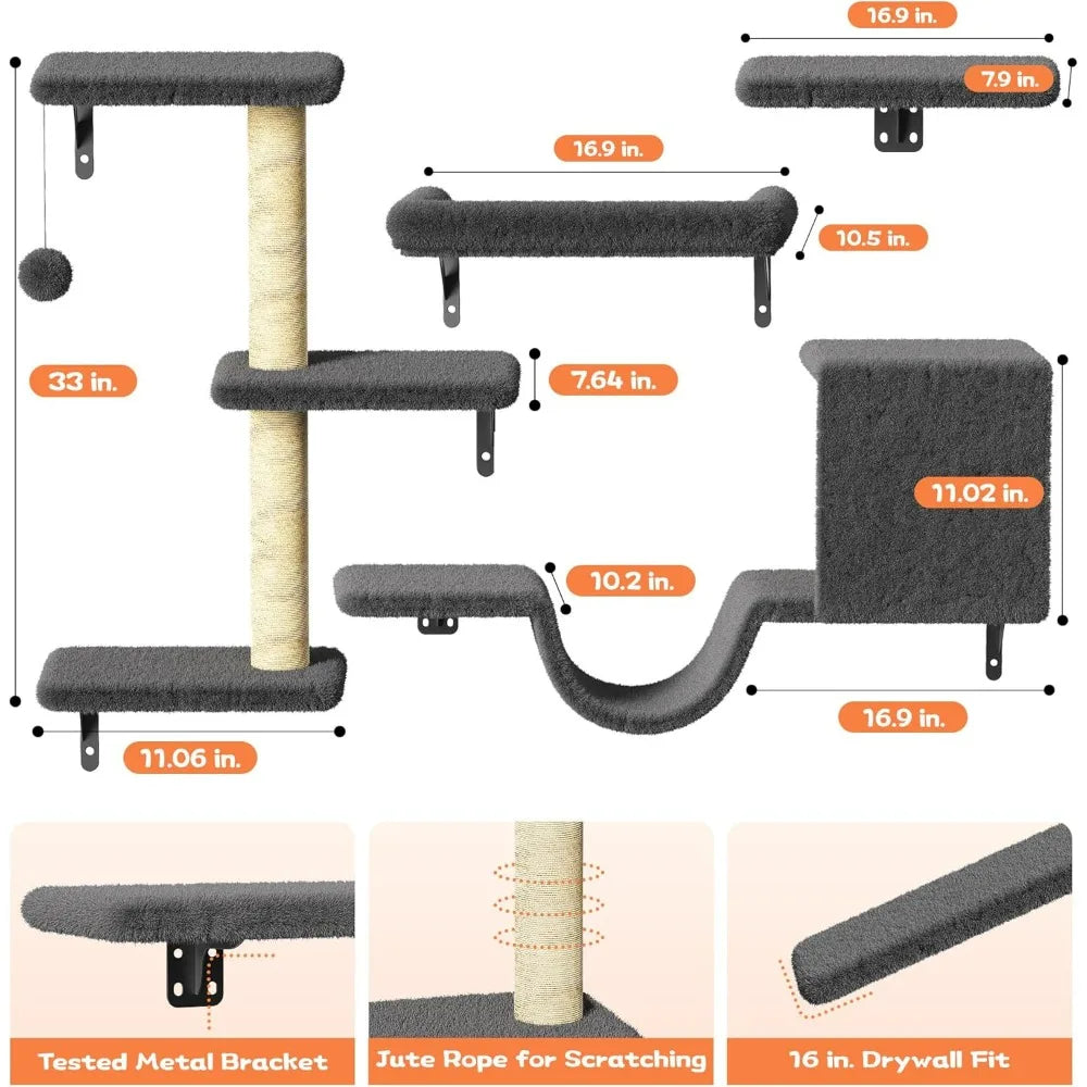 Cat Wall Shelves, 6 in 1 Pet Walls Furniture Set