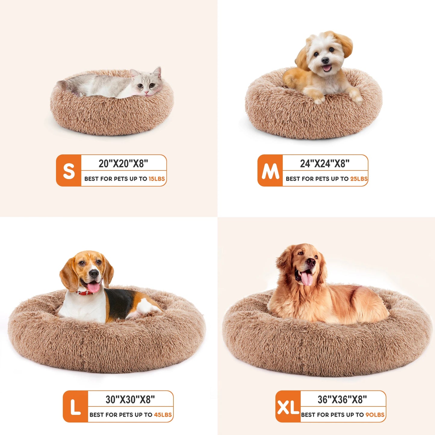 Round Fluffy Faux Fur Dog Bed