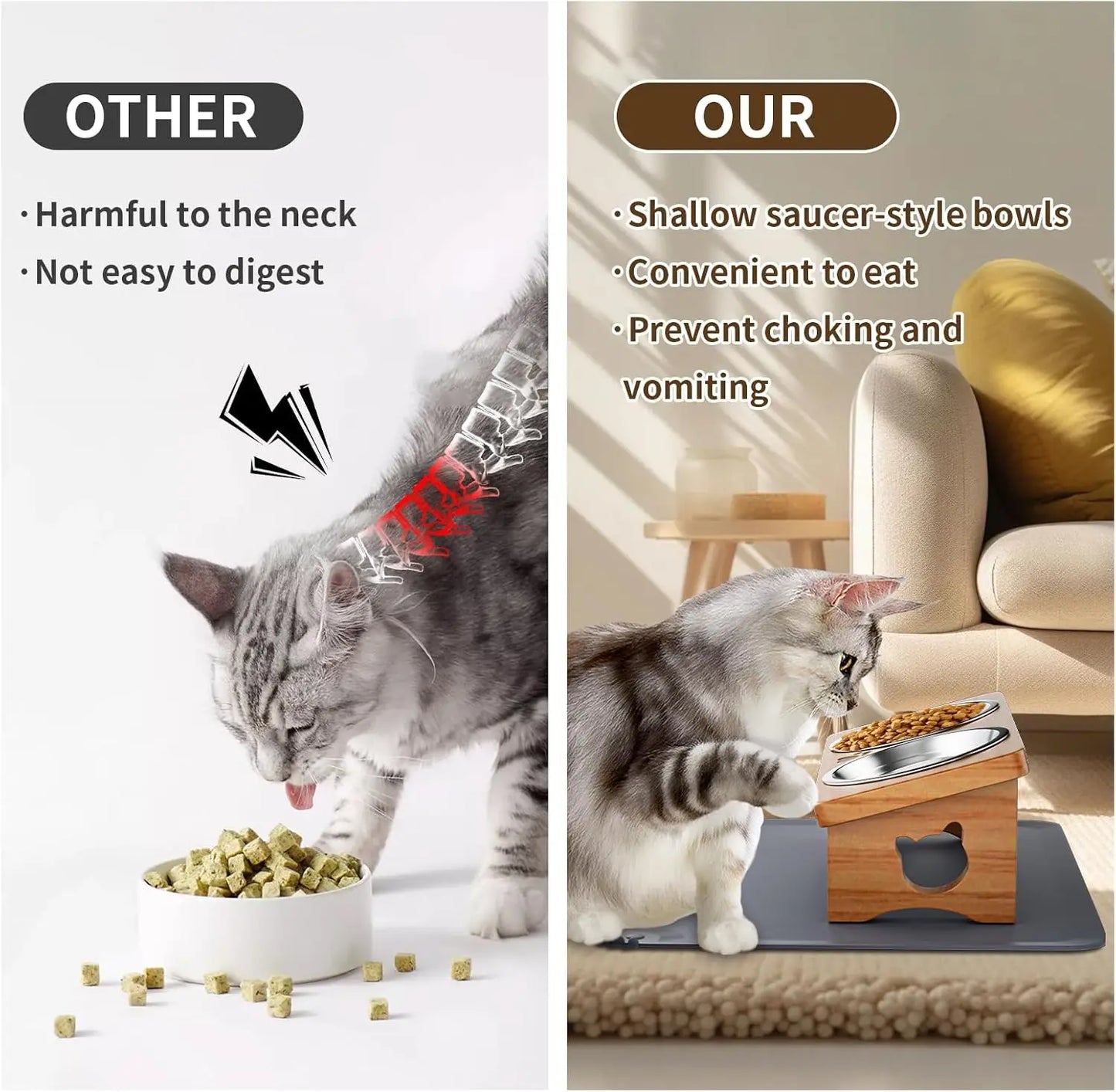 15° Tilted Elevated Pet Bowls with Silicone Mat