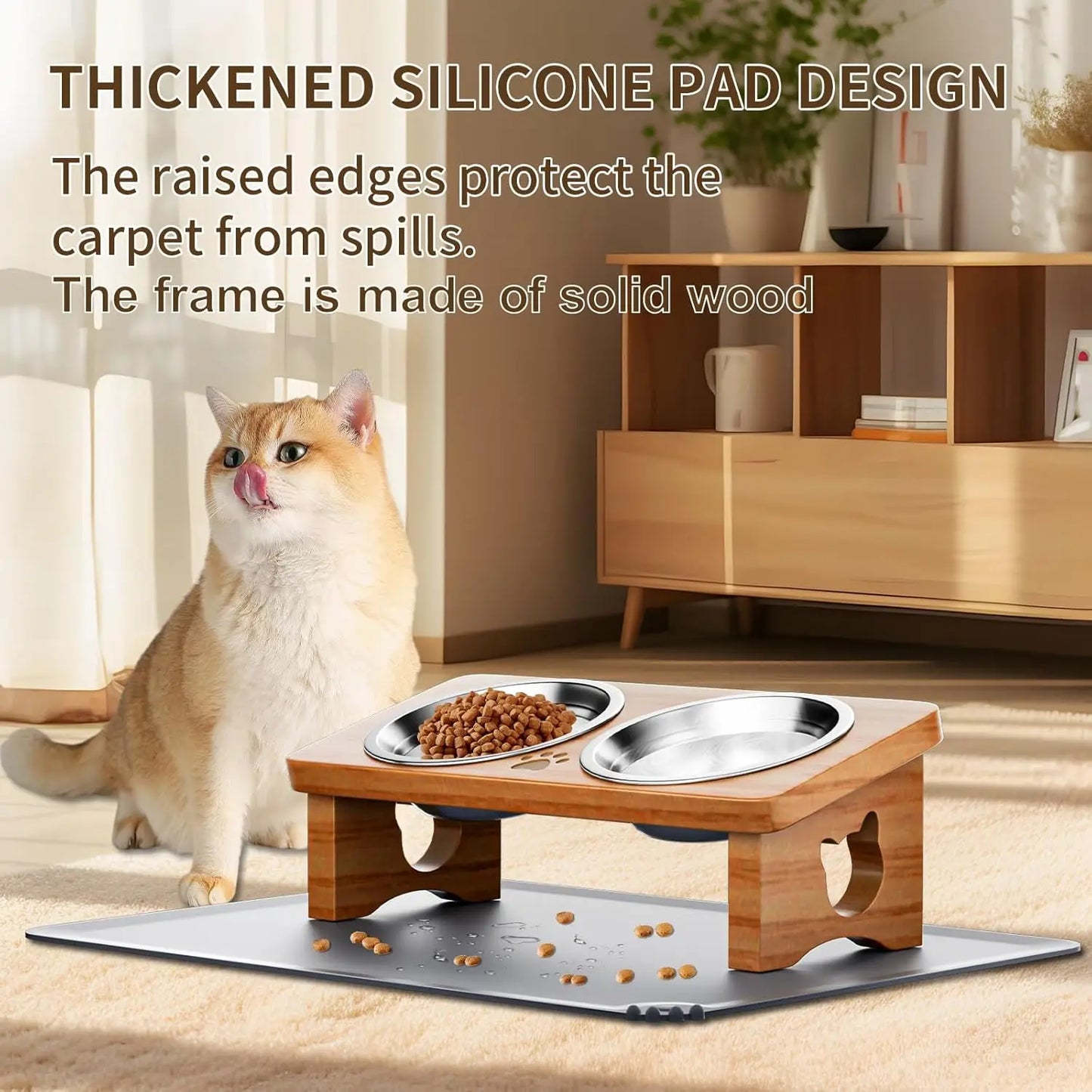 15° Tilted Elevated Pet Bowls with Silicone Mat