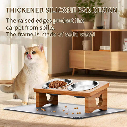 15° Tilted Elevated Pet Bowls with Silicone Mat