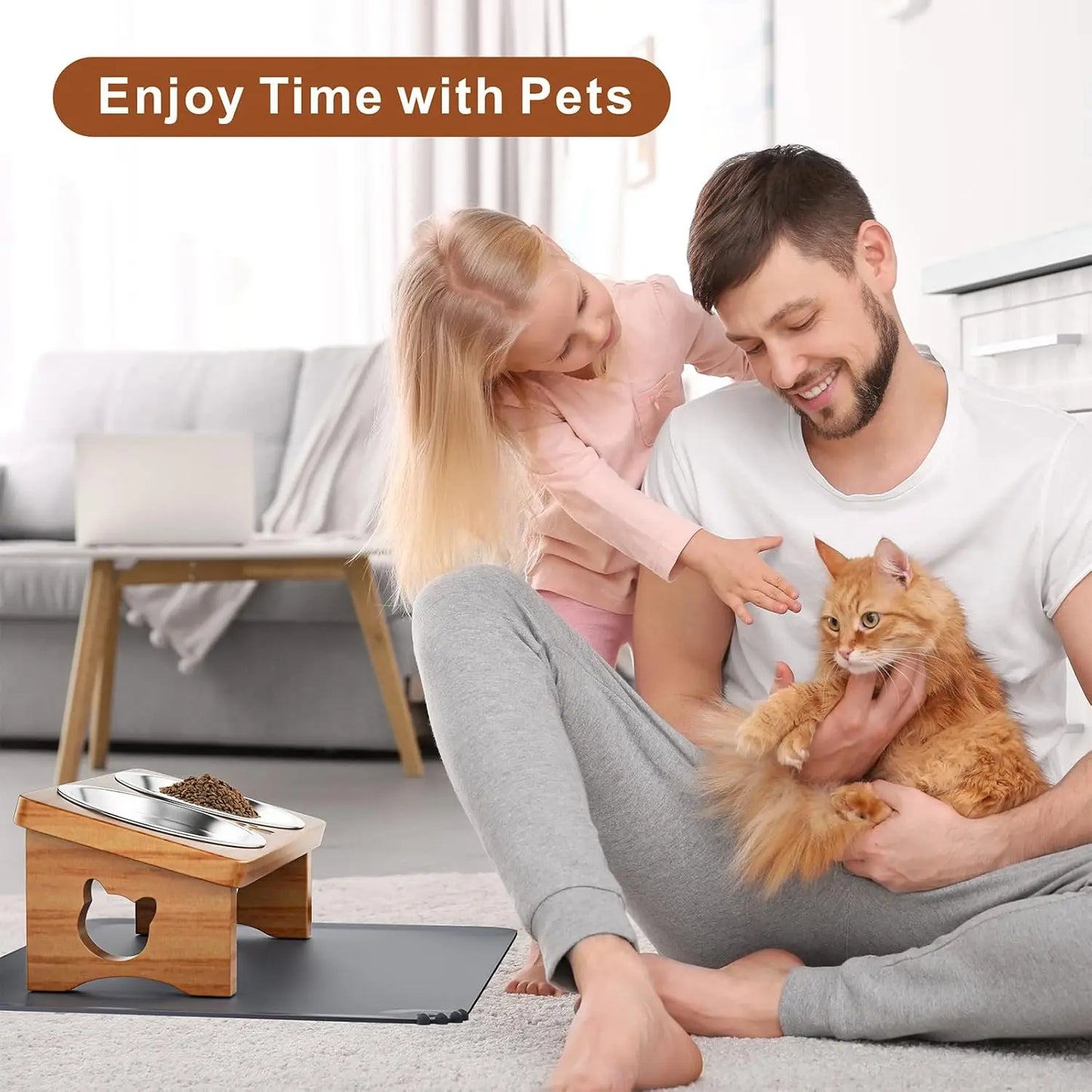 15° Tilted Elevated Pet Bowls with Silicone Mat
