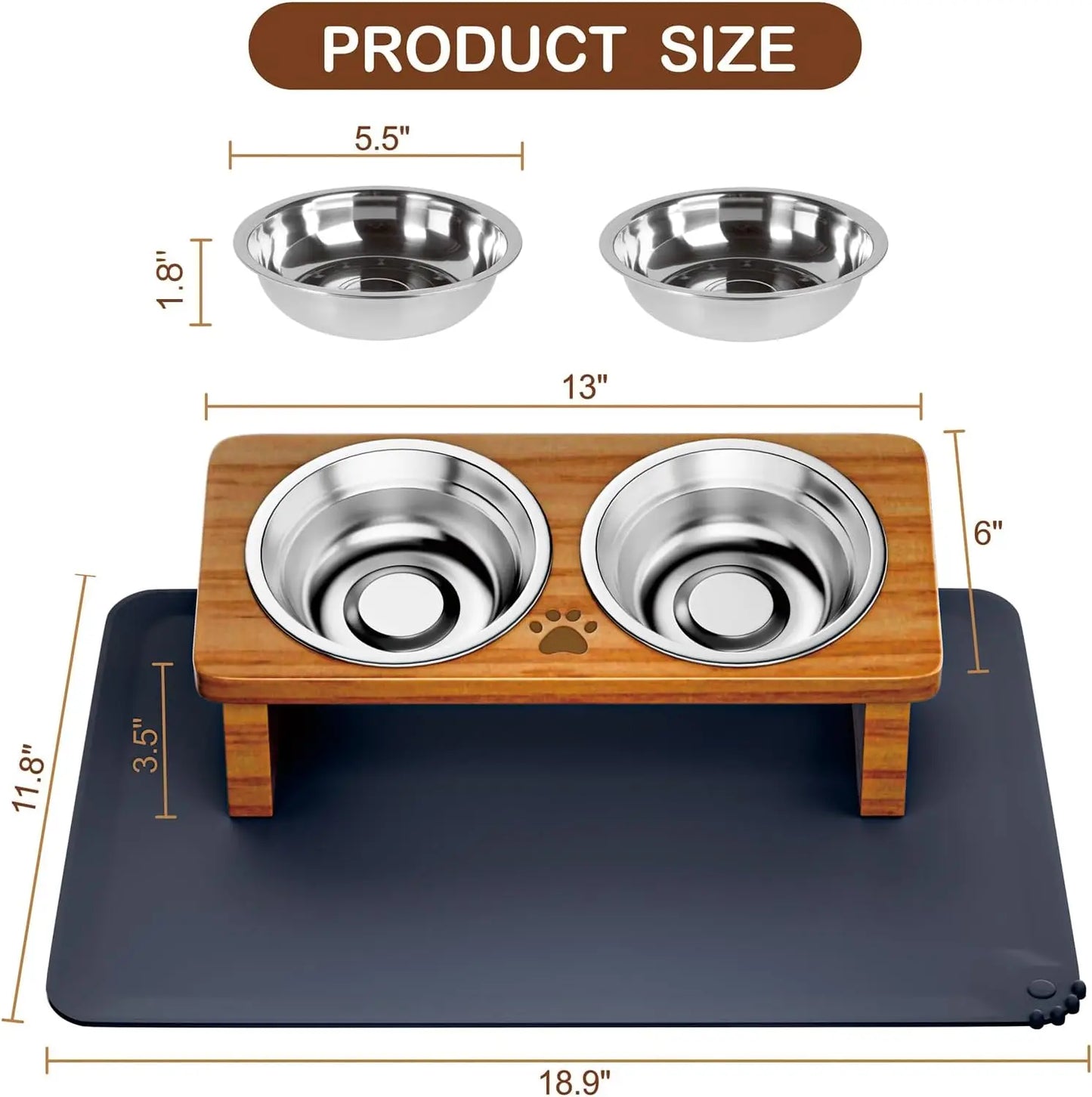 15° Tilted Elevated Pet Bowls with Silicone Mat