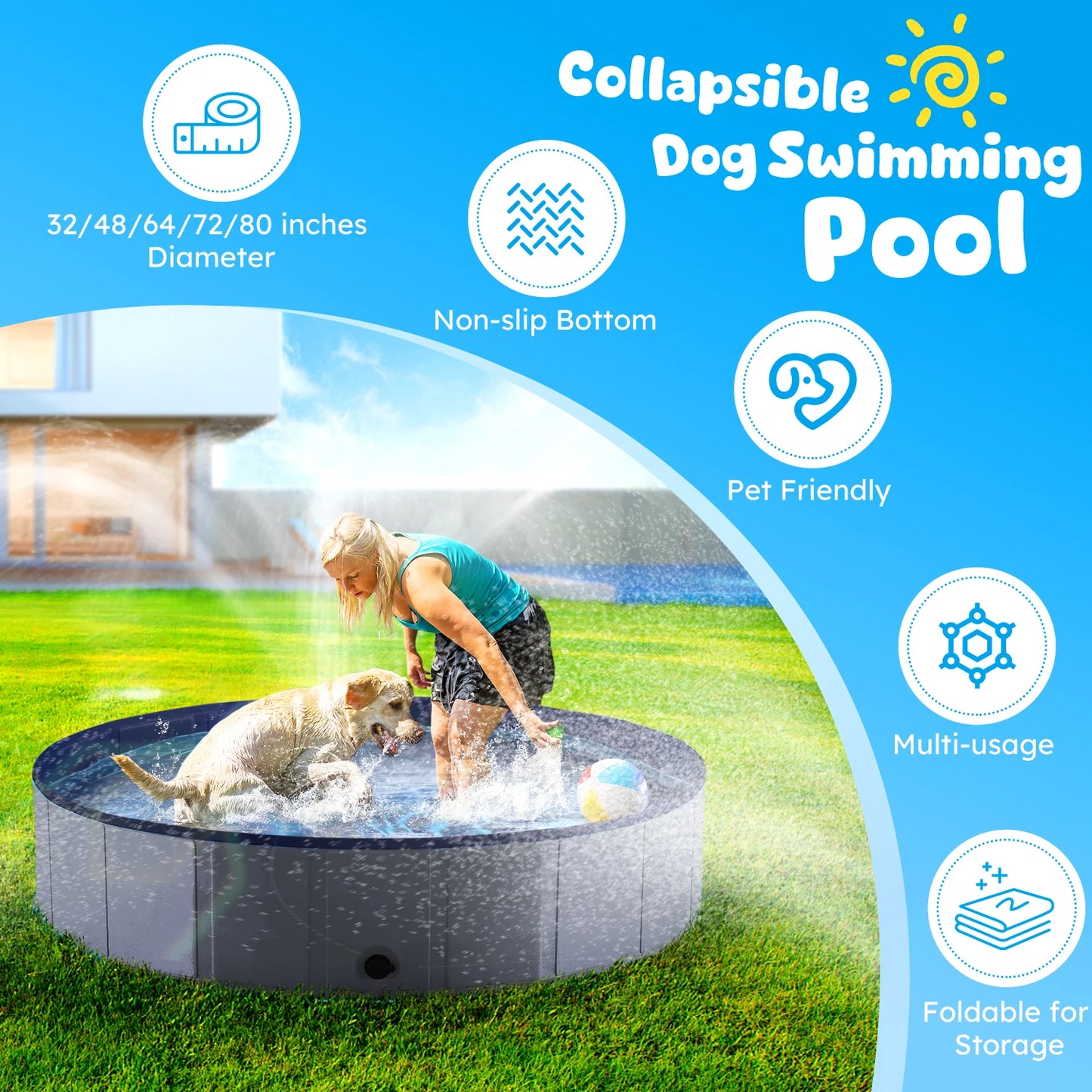 Portable  Anti-Slip Collapsible Pet Pool