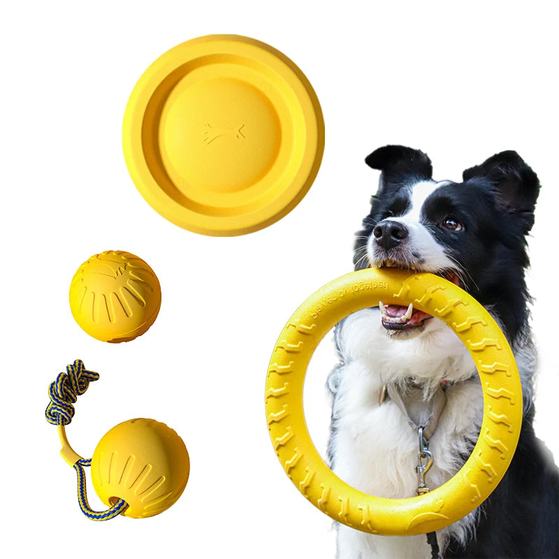 EVA Durable Dog Toys 4 Pack  Flying Disc + Ball + Tug Rope