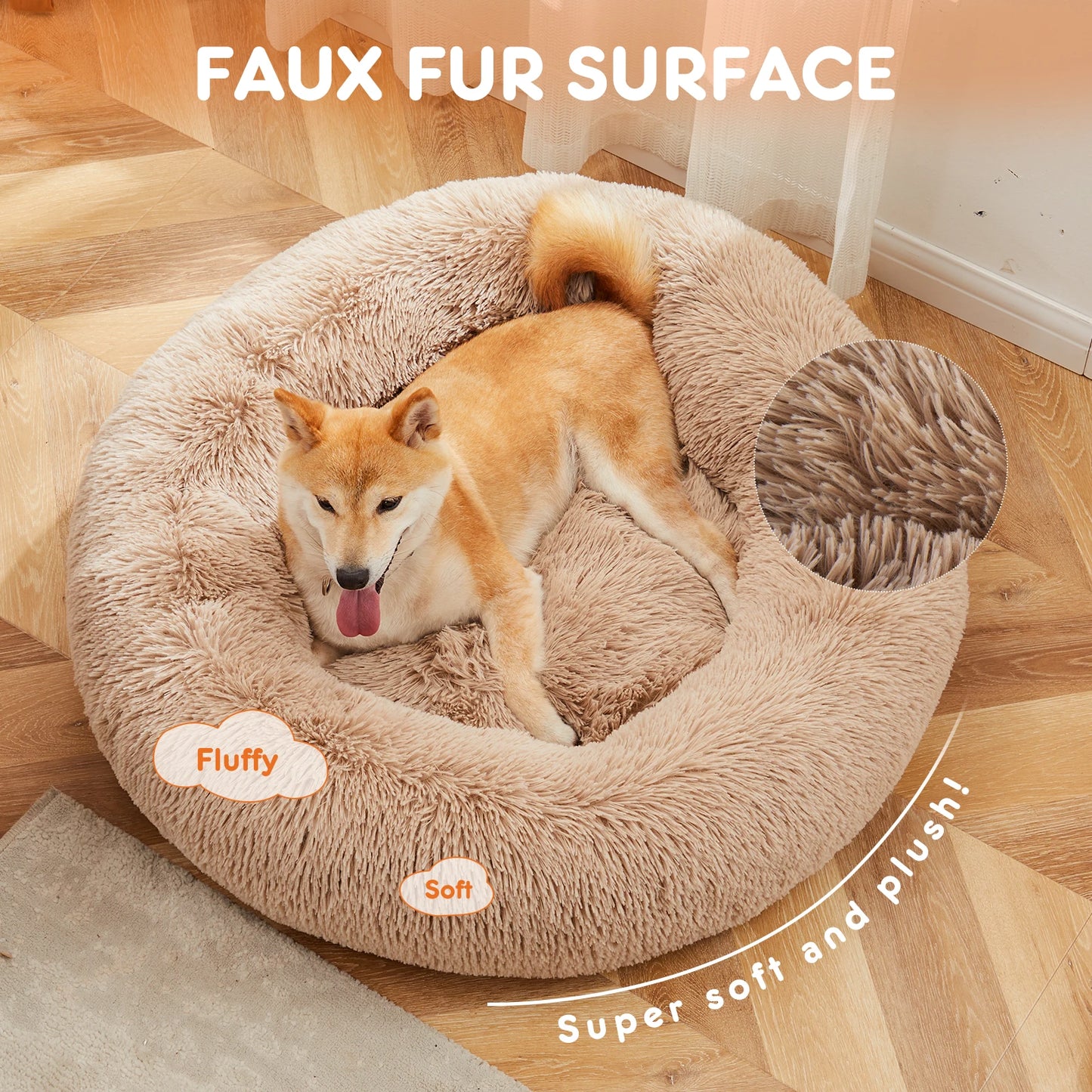 Round Fluffy Faux Fur Dog Bed