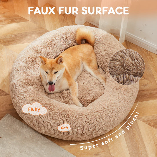 Round Fluffy Faux Fur Dog Bed