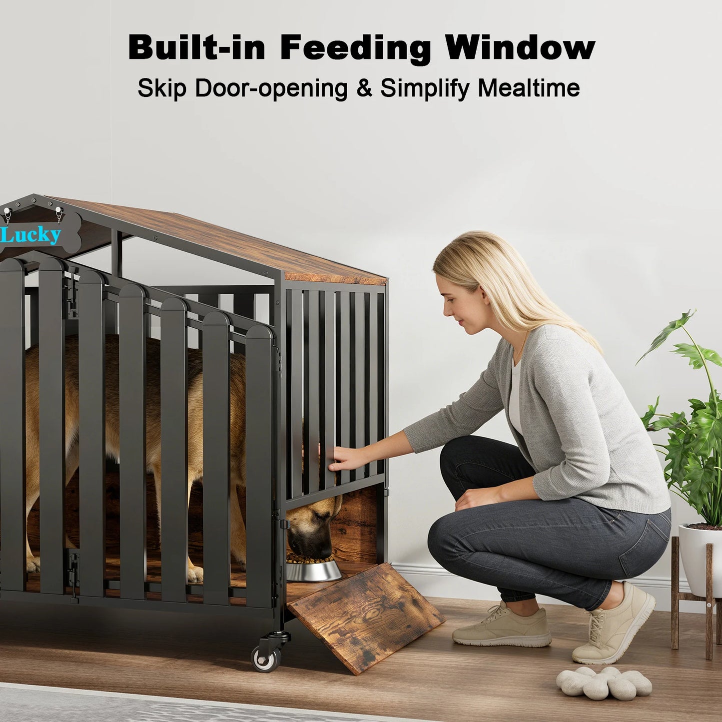 31"/41"/48“ XL Heavy Duty Dog Crate Furniture with Wheels,