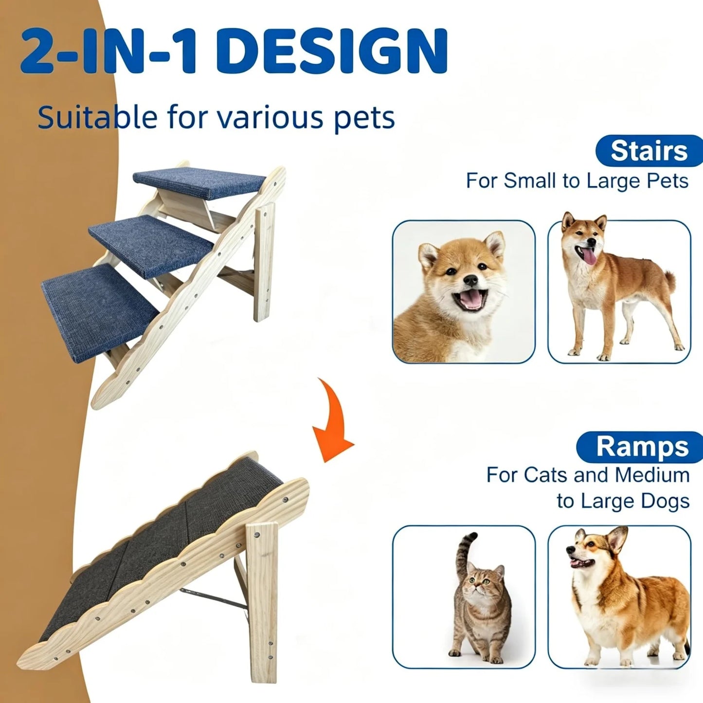 2-in-1 Collapsible Wooden Dog Stairs and Ramp