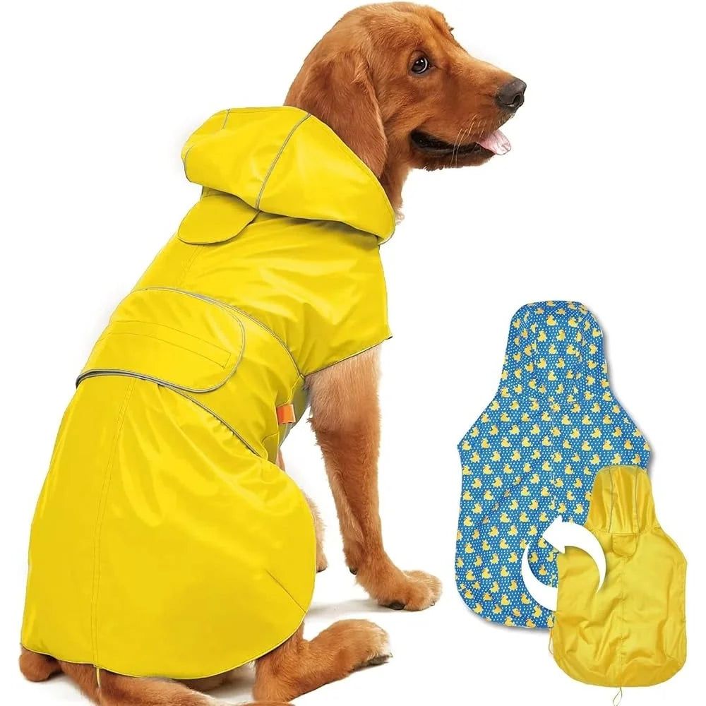Dog Raincoat Adjustable Slicker Poncho with Leash Hole