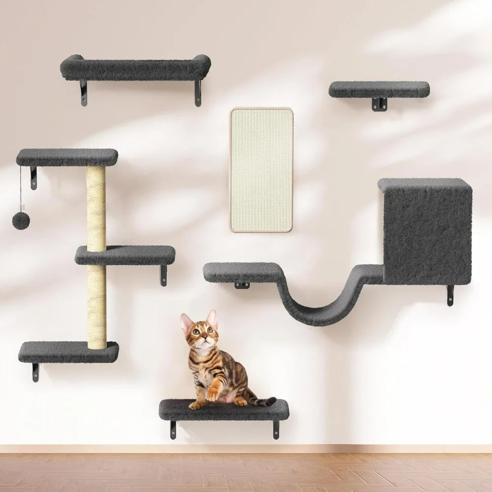 Cat Wall Shelves, 6 in 1 Pet Walls Furniture Set