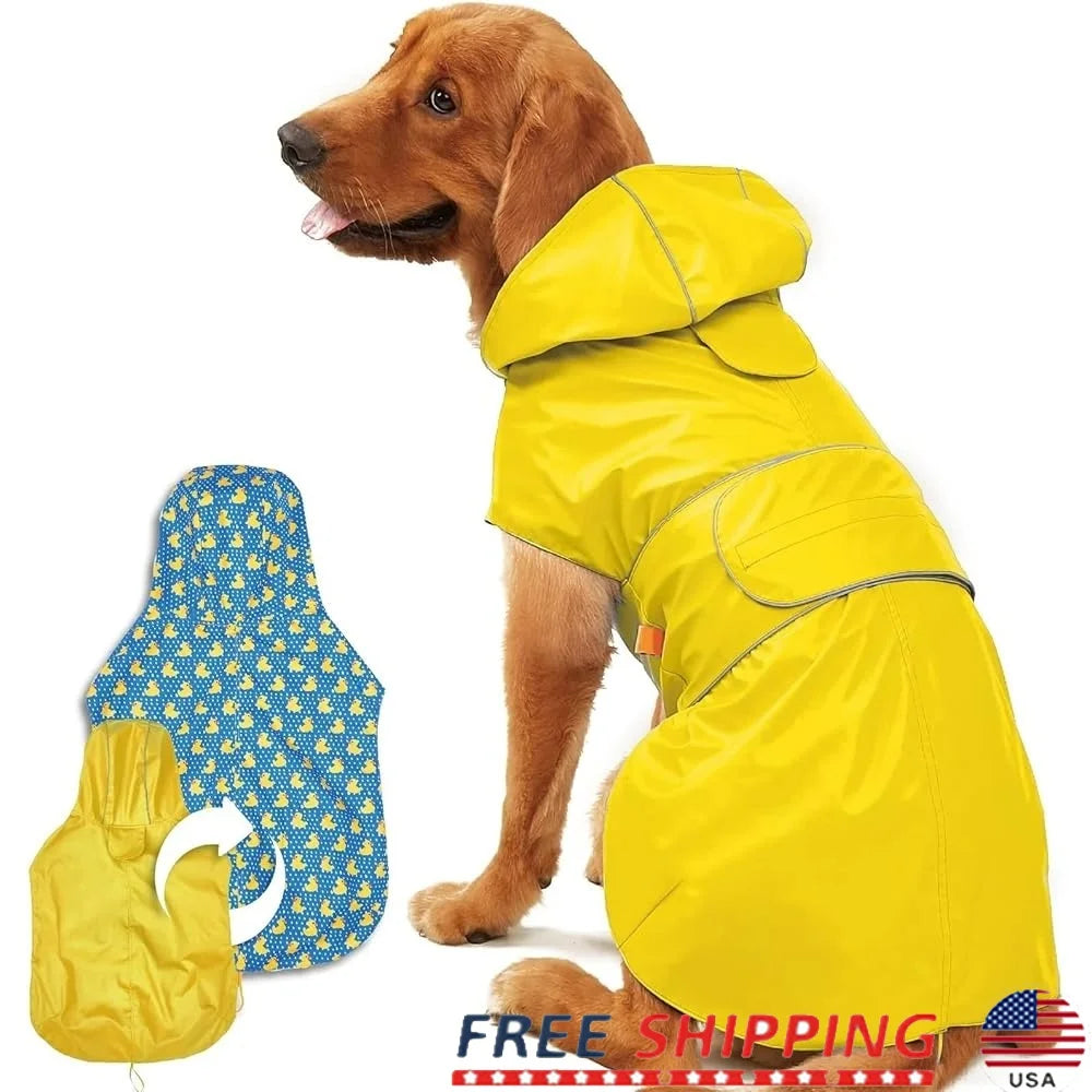 Dog Raincoat Adjustable Slicker Poncho with Leash Hole