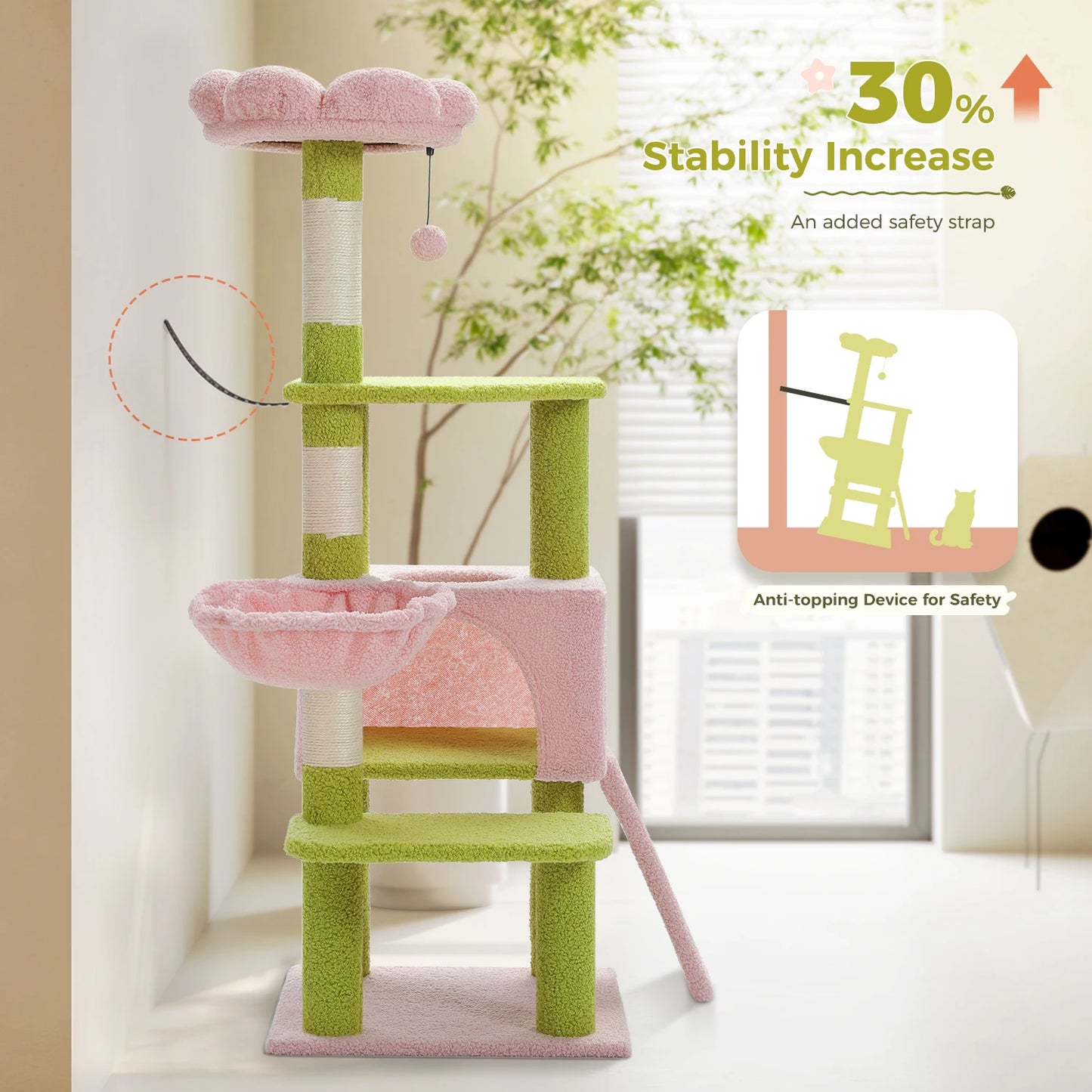 Multi-Level Flower Cat Tower Cute