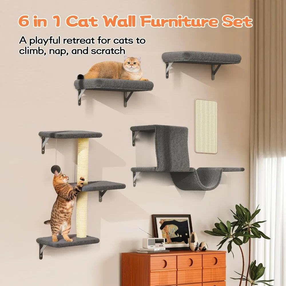Cat Wall Shelves, 6 in 1 Pet Walls Furniture Set